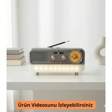 Dexxony Nostaljik Radyo Bluetooth Hoparlör Gece Lambalı Ambians Işıklı -Gümüş Renk