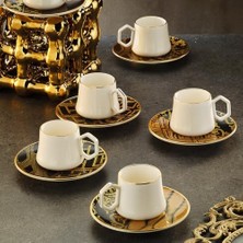 Skygo Sandro Moreno 1453 Kariye Geometrik Gold 12 Parça 6 Kişilik Kahve Fincan Takımı 90 ml