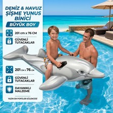 Direkstoktan Deniz ve Havuz Için Büyük Boy Tutacaklı Şişme Yunus Binici (201 cm x 76 Cm) / Intex 58539 Dolphin Ride-On