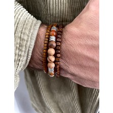 Padore Accessory Çok Üç Renkli Doğal Taş Jasper ve Ahşap Bileklik Ayarlı Unisex Tasarım