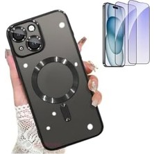 Skygo - 15 Uyumlu Magsafe Destekli Şarjlı Kılıf + Seramik Ekran Koruyucu Set | Kamera Mercek Koruma | 15 Kılıf Seti | Sert Arka Yüzey | Pc + Seramik - Siyah