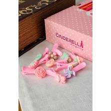 Cinderella 10'lu Sevimli Karışık Figürlü Pembe Tonlu Çocuk Pens Toka Seti - Bebek Klipsli Saç Tokası Hediyesi