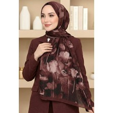 Hadiora Kadın Bordo Çiçek Desenli Bambu Crush Şal