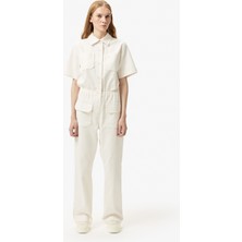 Lacoste Kadın Classic Fit Kısa Kollu Beyaz Tulum