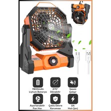 Sekizgen Şekilli Şarjlı Mini Kamp Vantilatörü | 270° Dönebilen | Led'li | Asılabilir ve Masaüstü Mini Fan