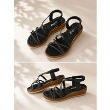 Mergenshoes Srg S28 Siyah Günlük Çapraz Taşlı Kadın Sandalet