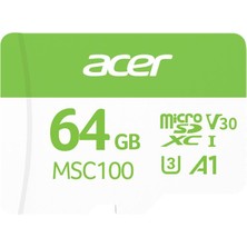 Acer MSC100 64GB Microsd U3 V30 A1 Aksiyon Kamera & Güvenlik Kamerası Uyumlu