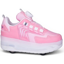 Mocno Kız Çocuk Patenli Işıklı Rahat Spor Ayakkabı & Yeni Model Tarz Patenli Kaykay Tekerlekli Sneakers Lila Pembe