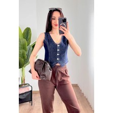 Lokadi Kadın V Yaka Denim Yelek
