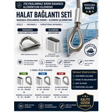 Marinox 316 Paslanmaz Krom Radanza + Alüminyum Klemens Halat Bağlantı Seti (2 mm / 3 mm / 4 Mm)