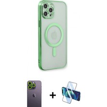Pileli Store Pilelistore™ iPhone 12 Pro Kılıf Doruk Minimal - Siyah 3D Antistatik Seramik Nano Ekran Koruyucu + Neon Fosforlu Kamera Lens - Yl