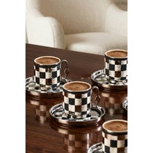 Perotti 16992 Gümüş Dama 6 Kişilik Porselen Fincan Seti 12 Parça Türk Kahvesi Fincanı TAKIMI-90ML