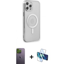 Pileli Store Pilelistore™ iPhone 12 Pro Kılıf Doruk Minimal - Siyah 3D Antistatik Seramik Nano Ekran Koruyucu + Neon Fosforlu Kamera Lens - Yl
