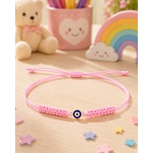 Seven Kuyumculuk 14 Ayar Altın Nazar Boncuklu Çocuk Bilekliği 0.30 gr 585 Ayar Pembe Ipli Ayarlanabilir Bileklik