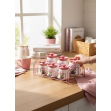 Standlı 6 Lı Baharatlık - Baharat Seti Takmı Rose