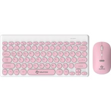 Gravion KM-BT37 Pembe Kablosuz Klavye Mouse Set – Bluetooth + USB Dongle 2.4g, Türkçe Q, Çoklu Cihaz
