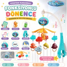 Shoplandu Pilli Müzikli Uzaktan Kumandalı Projektörlü Fonksiyonlu Dönence - 360° Dönebilen - Sabitlemeli Çıngıraklı Dönence - Bebek Uyku Arkadaşı Beşik Oyuncağı