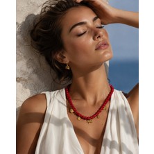Solare Accessories Kırmızı Taş Detaylı Altın Kaplama Charm Kolye