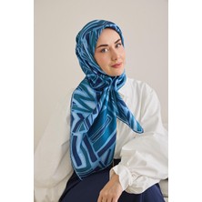 Silk Home Twill Ipek Eşarp Bohem Atlas Desen Gök Mavi 90X90