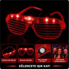 Markaon LED Işıklı Panjur Parti Gözlüğü Kırmızı Renk Gözlük