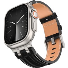 Mobicas Apple Watch 10 (42MM) Uyumlu Kot Kumaş Tasarımlı KORDON-153 Gümüş Siyah
