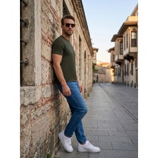 Etikmen Premium  %100 Organik Pamuk Basic Slimfit Haki Erkek Tişört