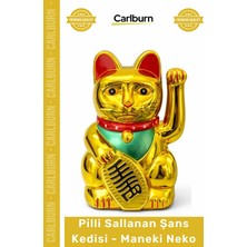 Carlburn Özel Üretim Altın Sarısı Dekoratif Hareketli Bereket Figür Pilli Sallanan Şans Kedisi Maneki Neko