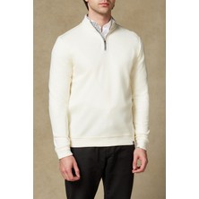 Abbate Fiero Örme Kumaş Viskon Karışımlı Modern Fit Ekru Dik Yaka Erkek Düz Sweatshirt