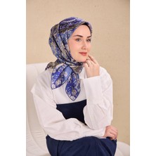 Silk Home Twill Ipek Eşarp Art Desen Mavi Gri 90X90