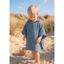 Caline Baby 4 Katlı Premium %100 Pamuk Bebek Pançosu 3-4 Yaş Düz Desenli Lacivert Muslin Navy