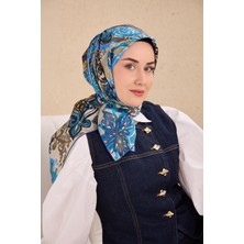 Silk Home Twill Ipek Eşarp Art Desen Petrol Mavi 90X90