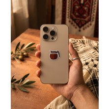 Zaytoon Metal Sticker Telefon Arka Süsü Kahve Potu Figürlü Minimal 3D