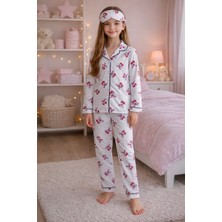 Enie Kız Çocuk Kiraz Desenli 4 Mevsim Göz Bantlı Pijama Takımı