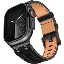 Mobicas Apple Watch 8 (45MM) Uyumlu Kot Kumaş Tasarımlı KORDON-153 Siyah