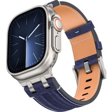Mobicas Apple Watch 10 (42MM) Uyumlu Kot Kumaş Tasarımlı KORDON-153 Gümüş Mavi