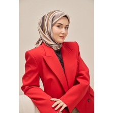 Silk Home Twill Ipek Eşarp Kıvrımlı Şerit Sütlü Kahve 90X90