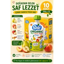 Organic Armutlu Şeftalili Elma Püresi 10’lu Paket 100G X10 %100 Organik Ilave Şekersiz