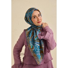 Silk Home Twill Ipek Eşarp Badem Motif Desen Taba 90X90
