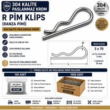 Marinox 304 Kalite Paslanmaz Krom R Pim Klips (R Klibi) – 3X70 mm – 100 / 1000 Adet
