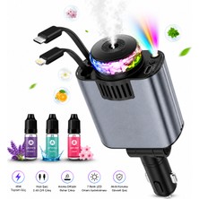 UltraTekno 5’i 1 Arada Oto Parfüm ve Araç Şarj Cihazı – 45W Hızlı Şarj, Makaralı Type-C + Lightning + Tavan LED Aydınlatma