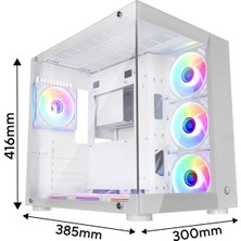 Rampage Icewave Pro Beyaz Temperli Camlı 7*12CM Argb Fan+Kontrolcü Transparan Atx Oyuncu Kasası