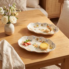 Güral Porselen Nesrin Çiçek Desenli 24 cm 2li Porselen Kayık Tabak Seti