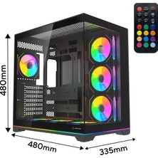 Rampage Kaızer Kumandalı 7*12CM Argb Fan+Kontrolcü Pwm Fanlı Atx/m-Atx Siyah Oyuncu Kasası