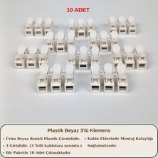 Retro Vitrini Plastik Beyaz 3'lü Klemens Seti 10A Adet