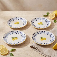 Güral Porselen Limon Desenli 4lü Porselen Tatlı Tabağı Seti 17 cm