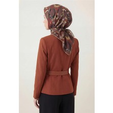 Silk Home Pamuk Karışımlı Eşarp Kahverengi Soyut Geometrik Desenli Soft Dokulu Kaymaz 90X90