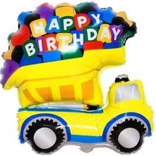 Parti Sürprizi Happy Birthday Folyo Balon 65X50 CM Kamyon Desenli 1 Adet Sarı Renk