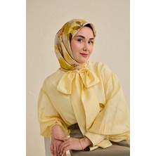 Silk Home Twill Ipek Eşarp Çiçek Desen Kırık Beyaz 90X90