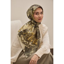 Silk Home Twill Ipek Eşarp Art Desen Yeşil Gri 90X90