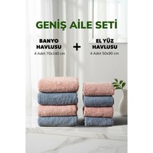 Cotto Home 8 li Çizgili Geniş Aile Seti Pudra Mavi Yumuşak Pamuk El Yüz Banyo Havlu Seti 50x90 cm 70x140 cm